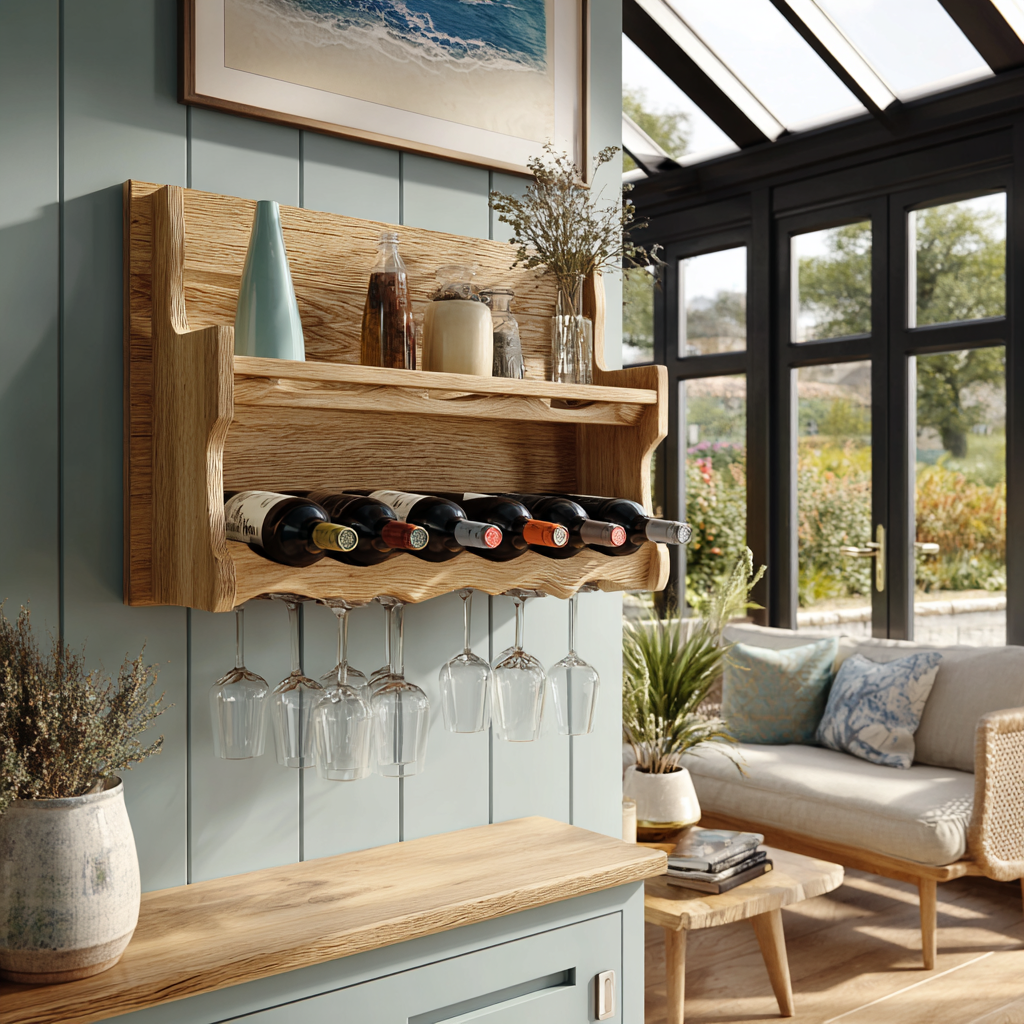 Elvarin Handcrafted Floating Wine Shelf by Timberustic — overall product view