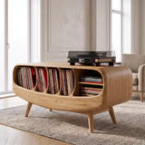 Elvarro Rounded Profile Handcrafted Record Player Stand With Storage Natural Oak - Timberustic Record Player Stand With Storage