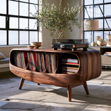 Elvarro Rounded Profile Handcrafted Record Player Stand With Storage - Timberustic Record Player Stand With Storage