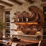 Marevyn Wave-Relief Handcrafted Floating Wine Shelf by Timberustic — Brown finish