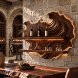 Marevyn Wave-Relief Handcrafted Floating Wine Shelf by Timberustic — Dark Walnut finish