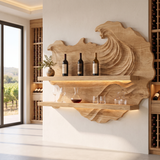 Marevyn Wave-Relief Handcrafted Floating Wine Shelf by Timberustic — Natural Oak finish