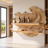 Marevyn Wave-Relief Handcrafted Floating Wine Shelf by Timberustic — Natural Oak finish