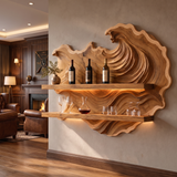 Marevyn Wave-Relief Handcrafted Floating Wine Shelf by Timberustic — Teak finish