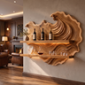Marevyn Wave-Relief Handcrafted Floating Wine Shelf by Timberustic — Teak finish