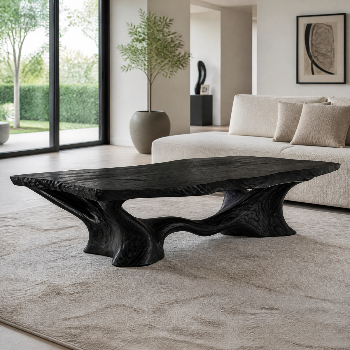 Mirevon Live Edge Sculpted Coffee Table by Timberustic — Black finish