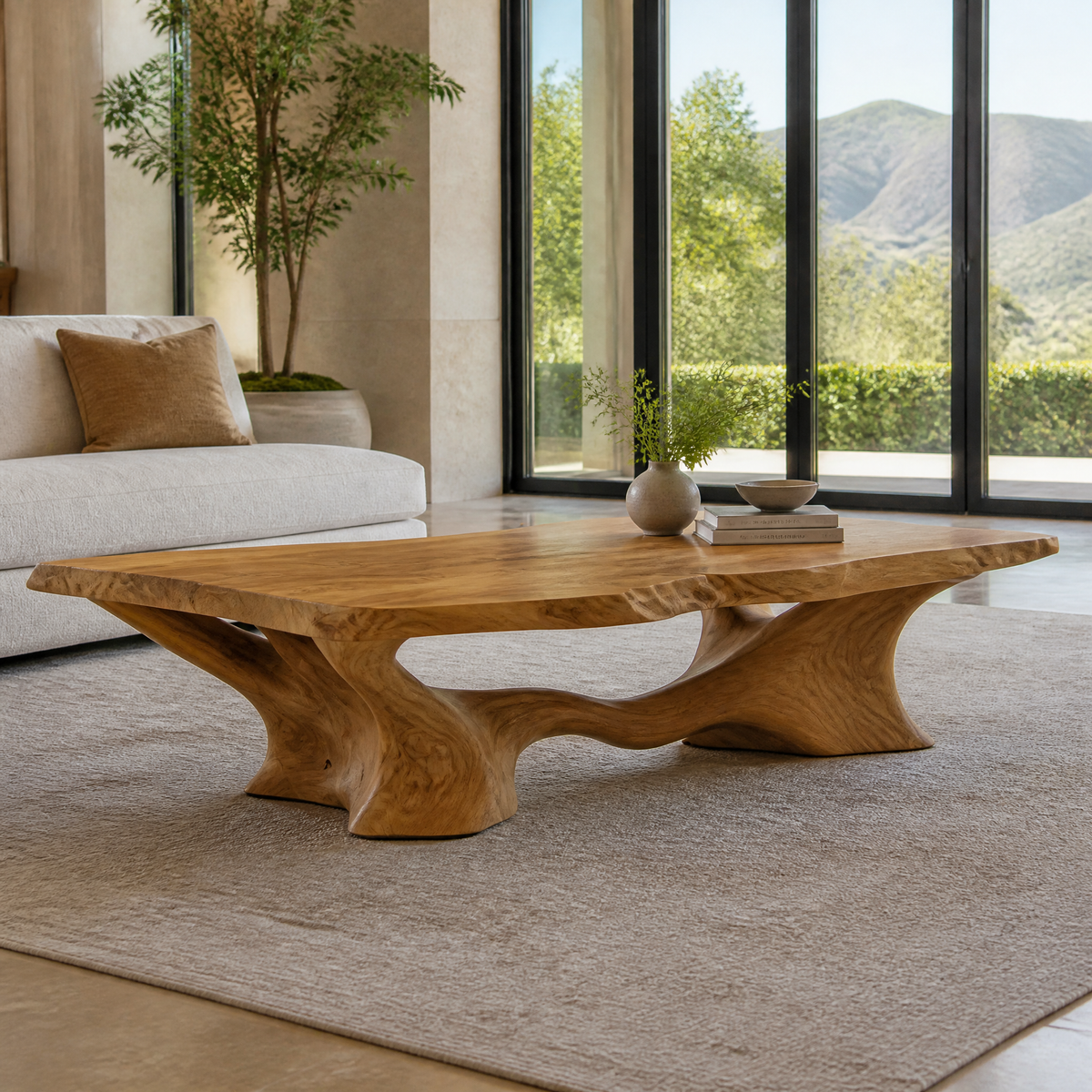Mirevon Live Edge Sculpted Coffee Table by Timberustic — Teak finish