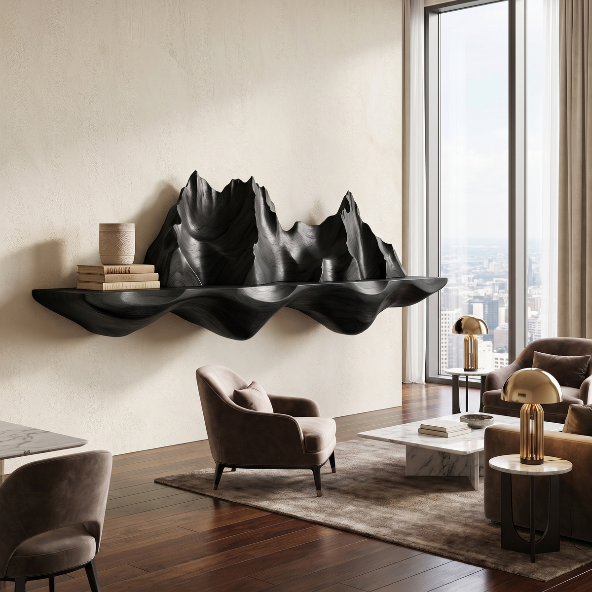 Montavera Sculpted Topographic Mountain Handcrafted Floating Shelf by Timberustic — Black finish