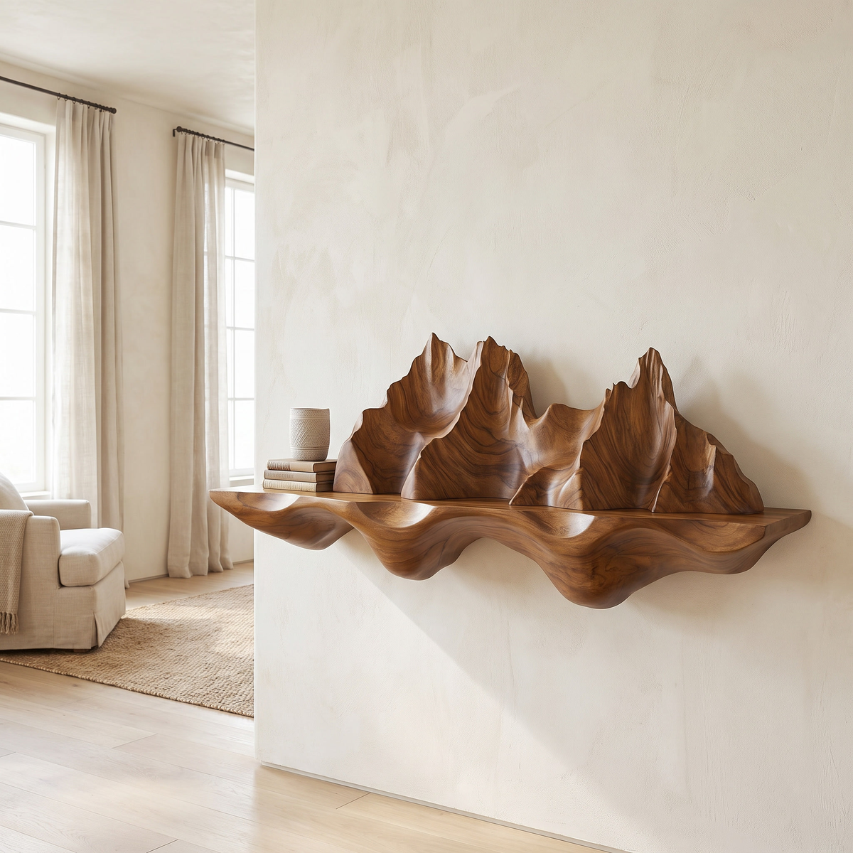 Montavera Sculpted Topographic Mountain Handcrafted Floating Shelf by Timberustic — Brown finish
