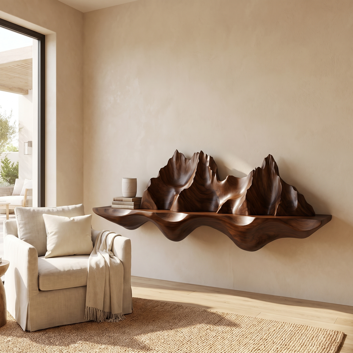 Montavera Sculpted Topographic Mountain Handcrafted Floating Shelf by Timberustic — Dark Walnut finish