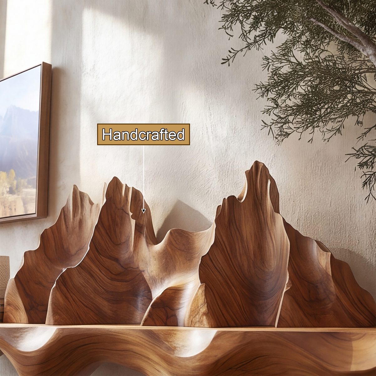 Montavera Sculpted Topographic Mountain Handcrafted Floating Shelf by Timberustic — handcrafted details