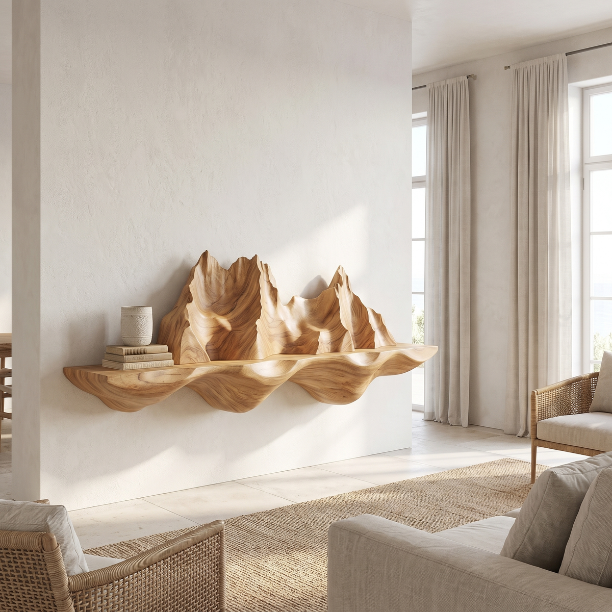 Montavera Sculpted Topographic Mountain Handcrafted Floating Shelf by Timberustic — Natural Oak finish