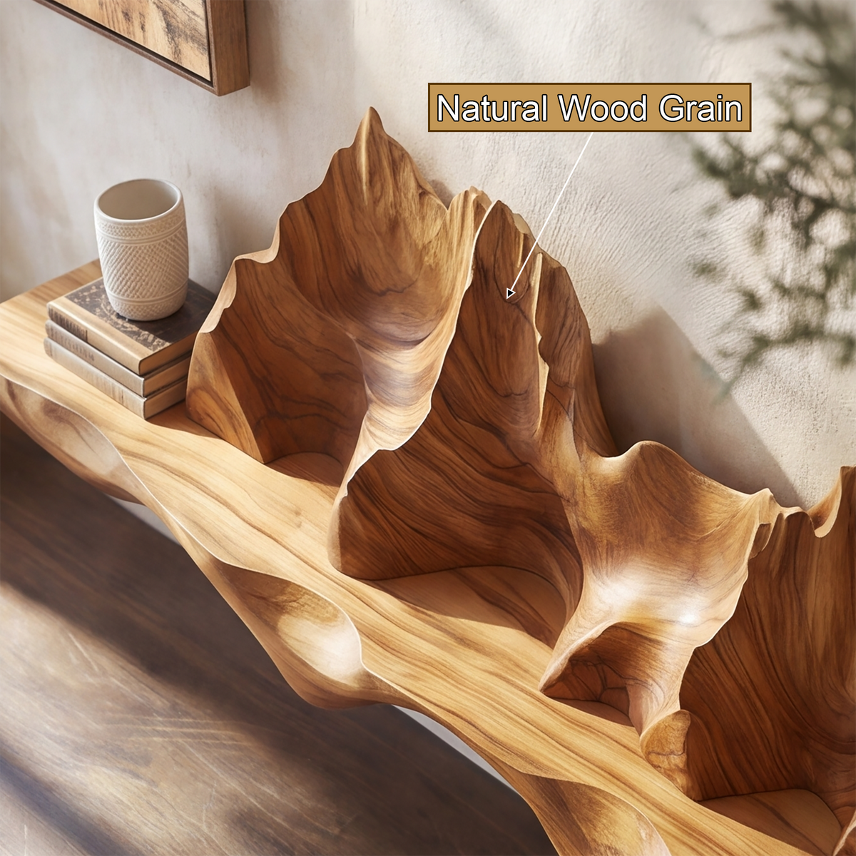Montavera Sculpted Topographic Mountain Handcrafted Floating Shelf by Timberustic — natural wood grain detail