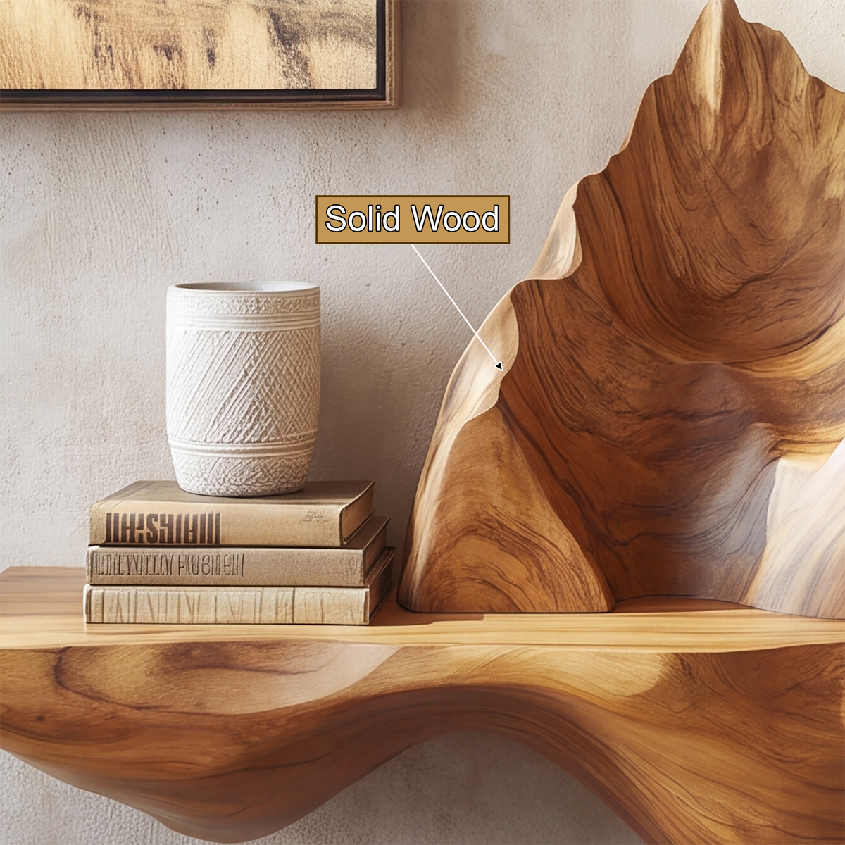Montavera Sculpted Topographic Mountain Handcrafted Floating Shelf by Timberustic — solid wood detail