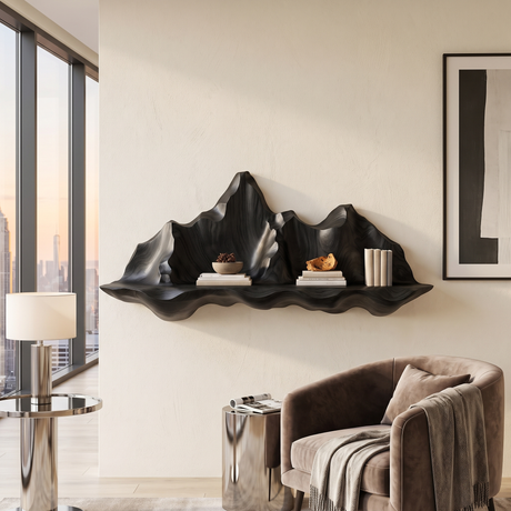 Montavere Sculpted Mountain Landscape Handcrafted Floating Shelf Black - Timberustic Floating Shelf