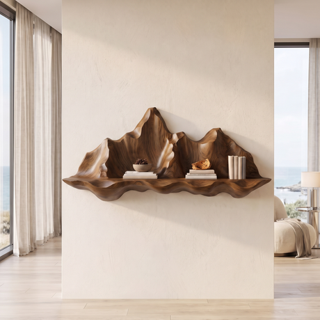 Montavere Sculpted Mountain Landscape Handcrafted Floating Shelf Brown - Timberustic Floating Shelf