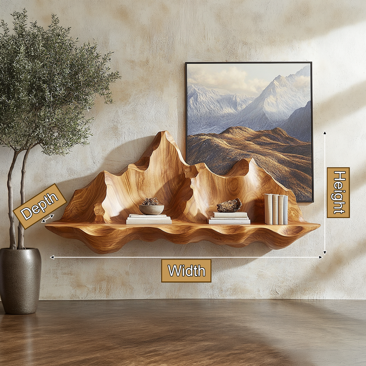 Montavere Sculpted Mountain Landscape Handcrafted Floating Shelf - Timberustic Floating Shelf