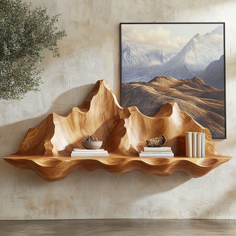 Montavere Sculpted Mountain Landscape Handcrafted Floating Shelf - Timberustic Floating Shelf