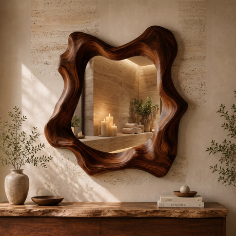 Narevyn Flowing Contour Handcrafted Mirror Frame Dark Walnut - Timberustic Mirror