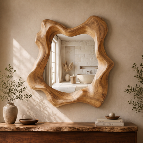 Narevyn Flowing Contour Handcrafted Mirror Frame Natural Oak - Timberustic Mirror