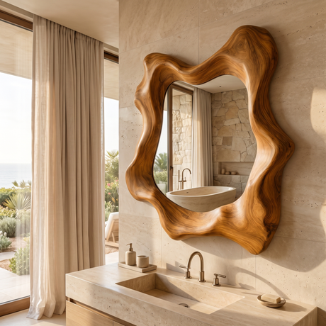 Narevyn Flowing Contour Handcrafted Mirror Frame Teak - Timberustic Mirror
