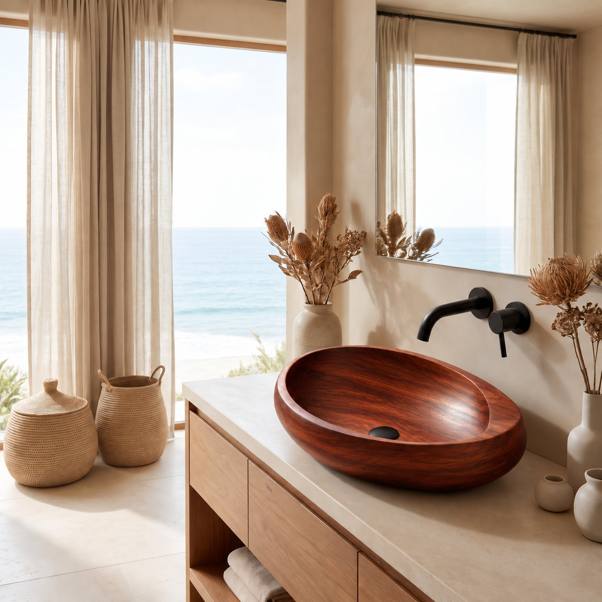 Neroval Sculpted Oval Handcrafted Vessel Sinks Mahogany - Timberustic Vessel Sinks
