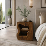 Noradrin Sculpted Hollow Form Handcrafted Bedside Table by Timberustic — Brown finish