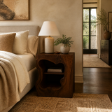 Noradrin Sculpted Hollow Form Handcrafted Bedside Table by Timberustic — Dark Walnut finish