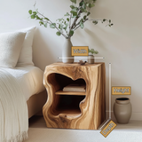 Noradrin Sculpted Hollow Form Handcrafted Bedside Table by Timberustic — product dimensions