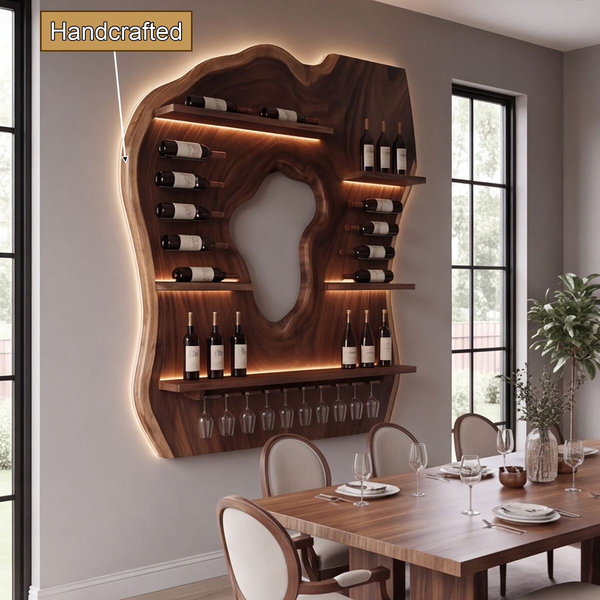 Noralora Asymmetrical Panel Handcrafted Floating Wine Shelf by Timberustic — handcrafted details