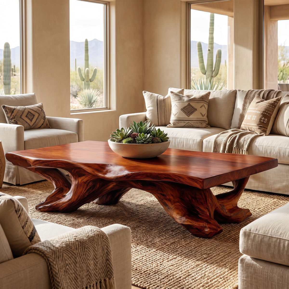 Norarell Live Edge Sculpted Coffee Table by Timberustic — Mahogany finish