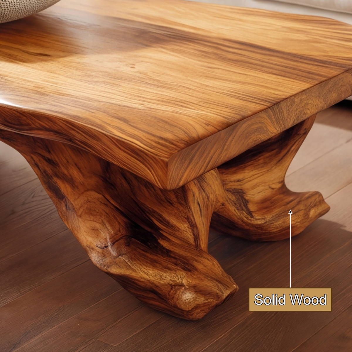 Norarell Live Edge Sculpted Coffee Table by Timberustic — solid wood detail