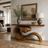 Norarien Sculpted Wave Handcrafted Console Table by Timberustic — Brown finish