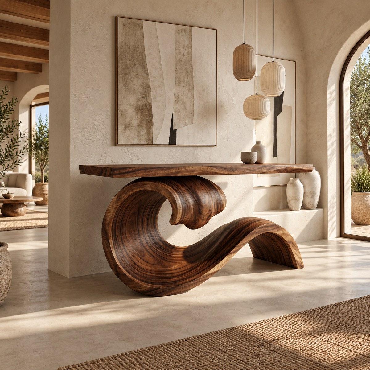 Norarien Sculpted Wave Handcrafted Console Table by Timberustic — product detail view 6