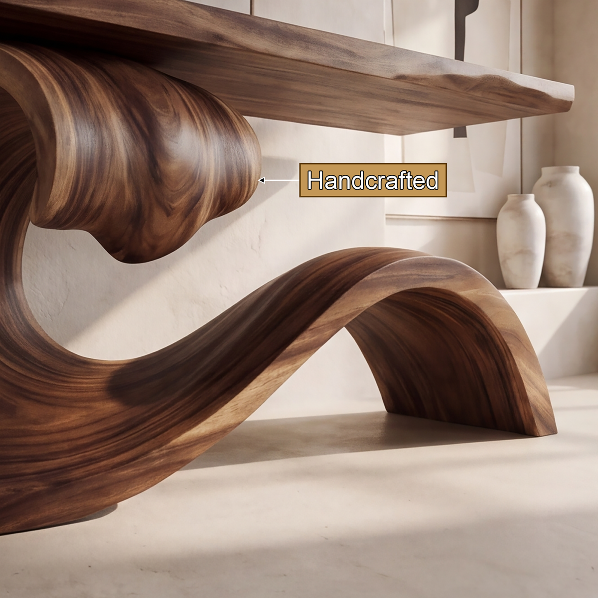 Norarien Sculpted Wave Handcrafted Console Table by Timberustic — handcrafted details