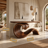 Norarien Sculpted Wave Handcrafted Console Table by Timberustic — product dimensions