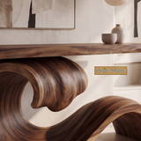 Norarien Sculpted Wave Handcrafted Console Table by Timberustic — solid wood detail