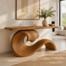 Norarien Sculpted Wave Handcrafted Console Table by Timberustic — Teak finish