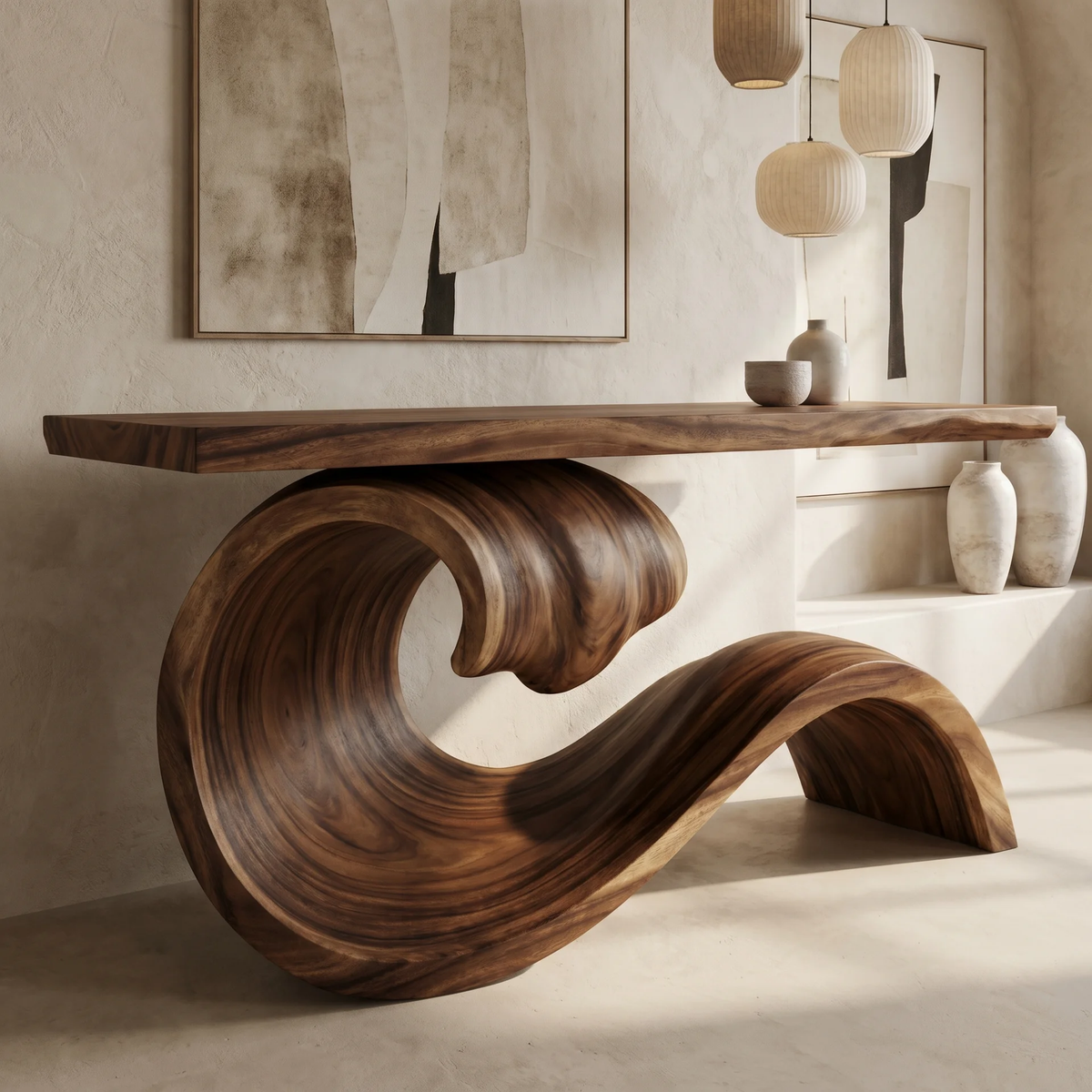 Norarien Sculpted Wave Handcrafted Console Table by Timberustic — overall product view