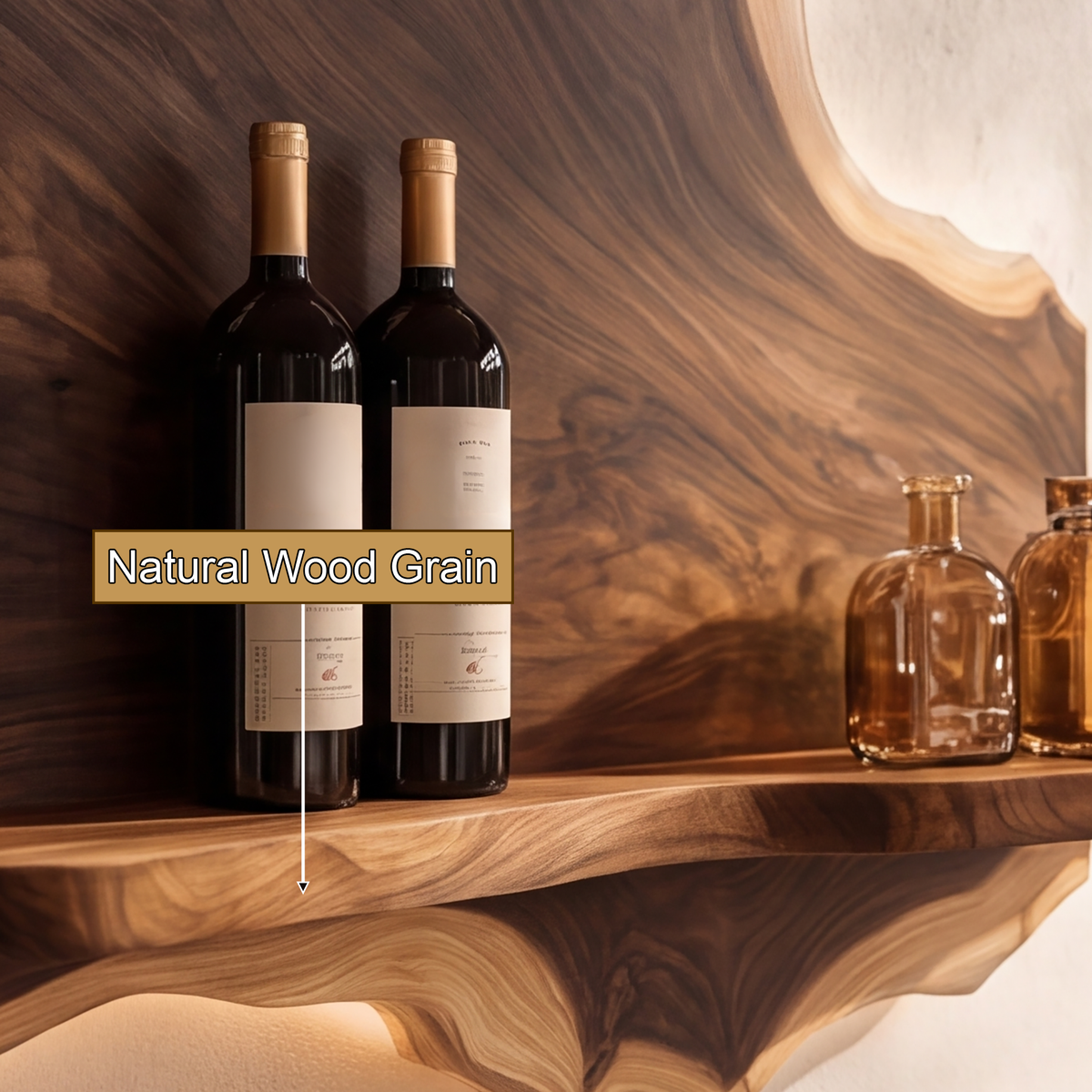 Noravane Peaked Irregular-Edge Handcrafted Floating Wine Shelf by Timberustic — natural wood grain detail