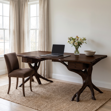 Noravella Sculpted Branch Base Handcrafted Desk with Drawers Dark Walnut - Timberustic Desk With Drawers