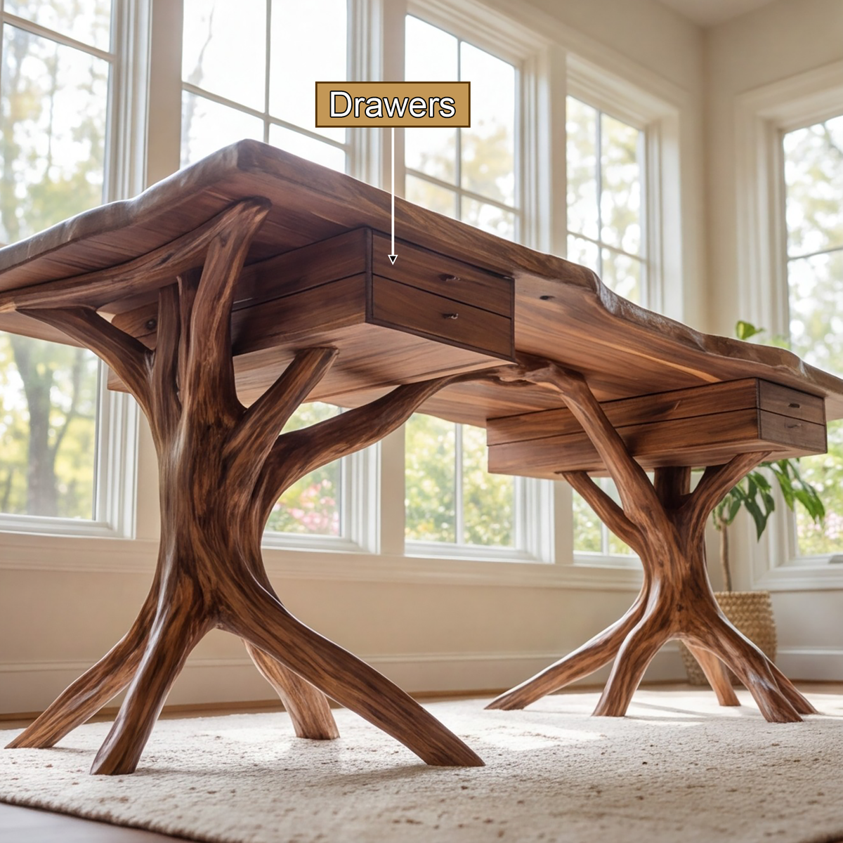 Noravella Sculpted Branch Base Handcrafted Desk with Drawers - Timberustic Desk With Drawers