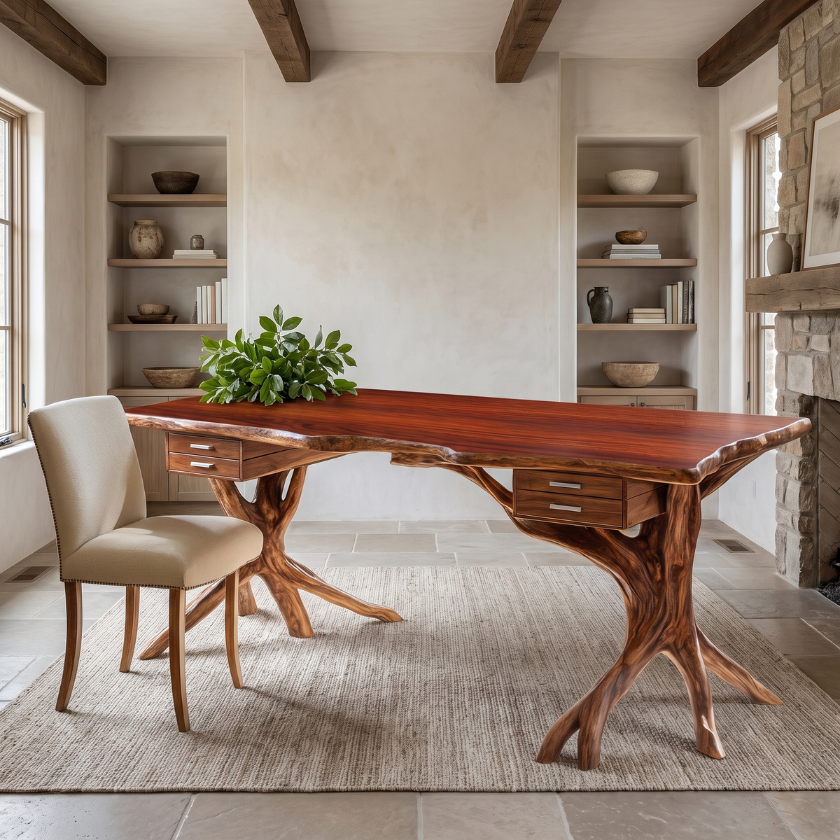 Noravella Sculpted Branch Base Handcrafted Desk with Drawers Mahogany - Timberustic Desk With Drawers
