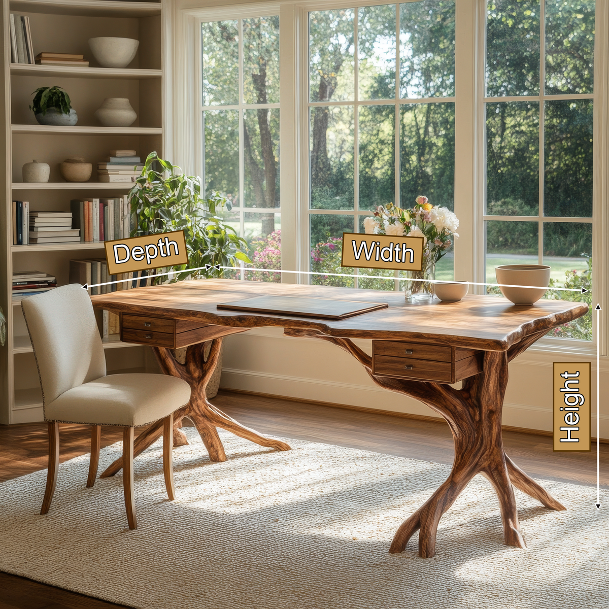 Noravella Sculpted Branch Base Handcrafted Desk with Drawers - Timberustic Desk With Drawers