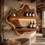 Norevale Contoured Panel Handcrafted Floating Wine Shelf by Timberustic — Brown finish