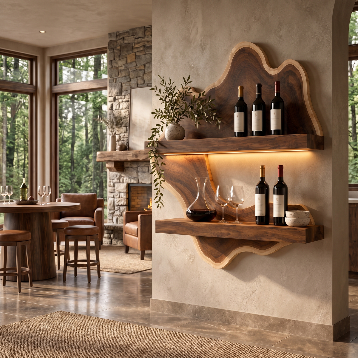 Norevale Contoured Panel Handcrafted Floating Wine Shelf by Timberustic — Dark Walnut finish