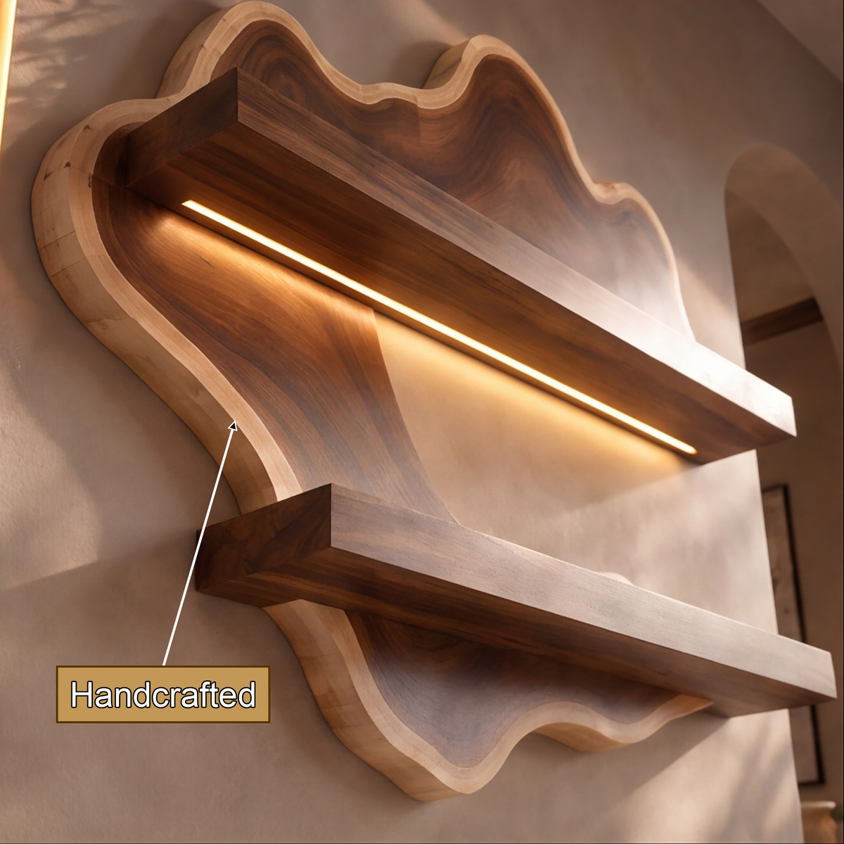 Norevale Contoured Panel Handcrafted Floating Wine Shelf by Timberustic — handcrafted details