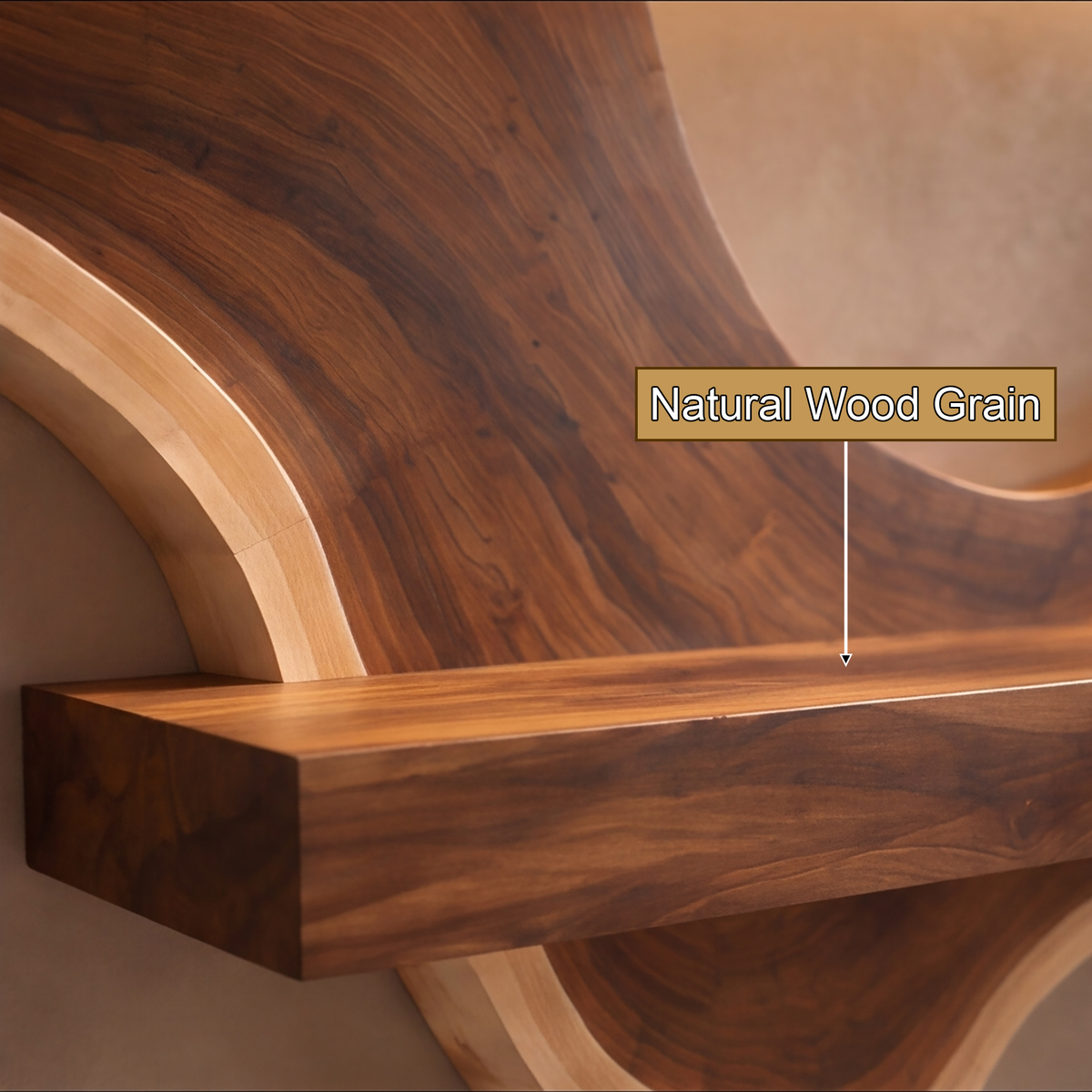 Norevale Contoured Panel Handcrafted Floating Wine Shelf by Timberustic — natural wood grain detail