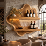 Norevale Contoured Panel Handcrafted Floating Wine Shelf by Timberustic — Teak finish