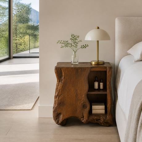 Norevella Asymmetrical Live Edge Handcrafted Bedside Table Brown - Timberustic Bedside Table